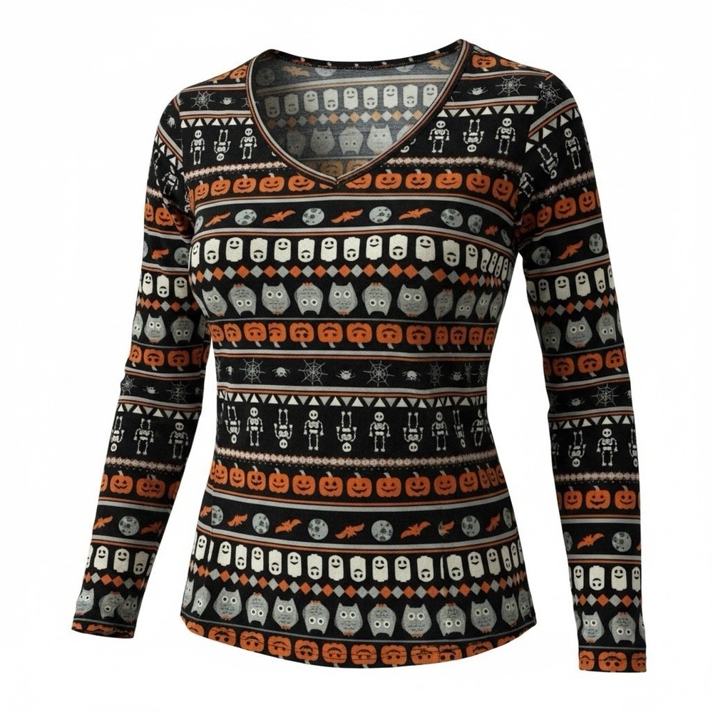 NO BOUNDARIES Halloween Top Women/Junior Sz 2X (19-21) Pumpkins, Skeletons, Bats